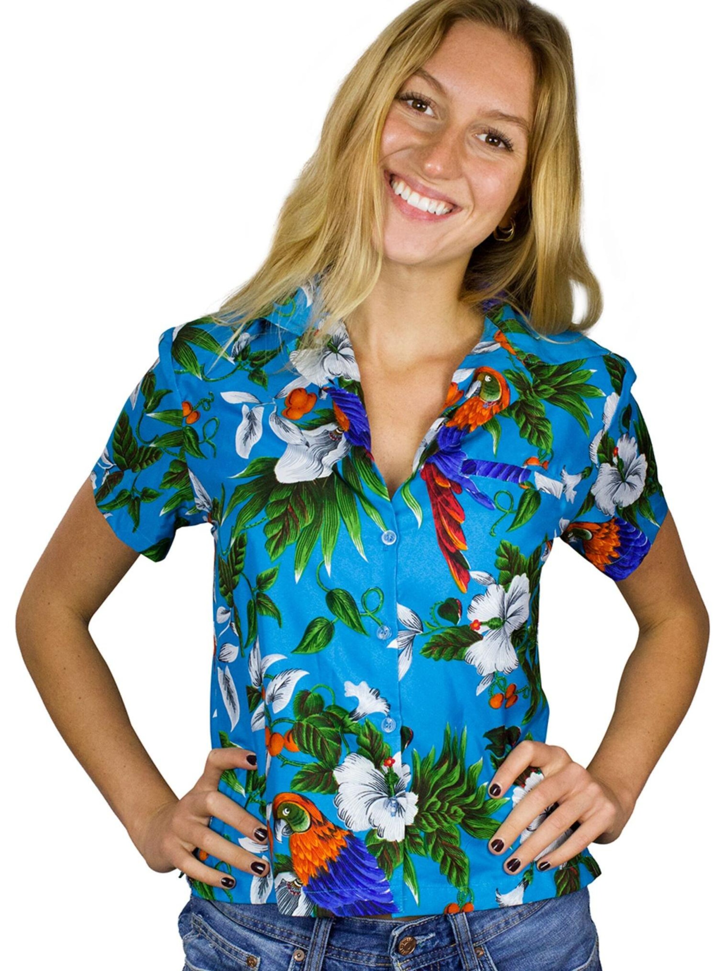 King Kameha Bluse 'Cherryparrot'‌‌‌‌‌‌‌‌‌‌ in Blau: Vorderseite