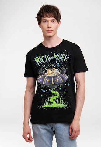 LOGOSHIRT Shirt 'Rick & Morty - Raumschiff' in Zwart: voorkant