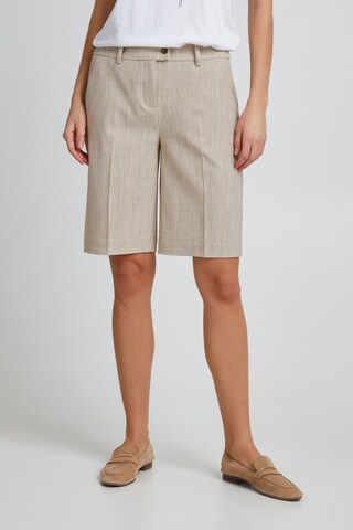 Fransa Slim fit Pleated Pants in Beige: front