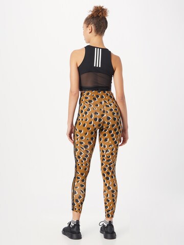 ADIDAS SPORTSWEAR - Skinny Calças de desporto 'Essentials 3-Stripes Animal Print' em castanho