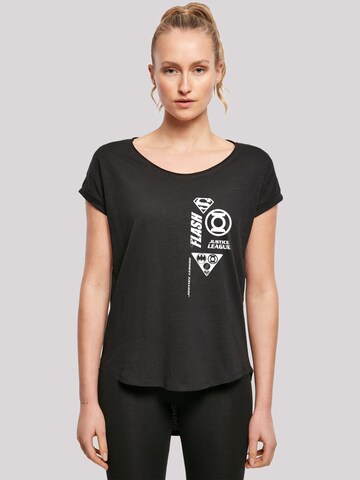 F4NT4STIC Shirt 'DC Comics Justice League Chest Icons' in Zwart: voorkant