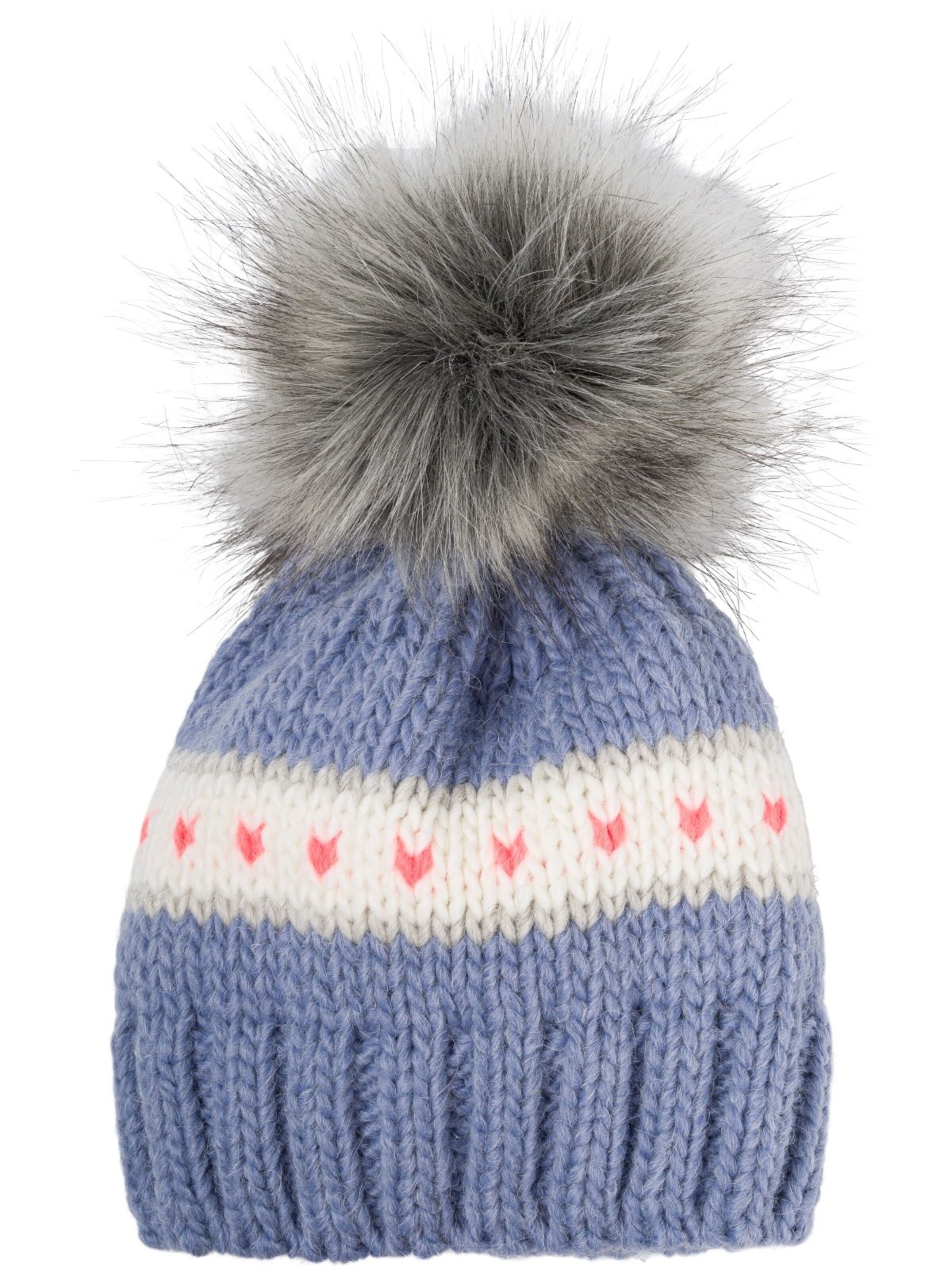 styleBREAKER Beanie 'Kinder Strick Bommelmütze Herzmuster' in Blue: front