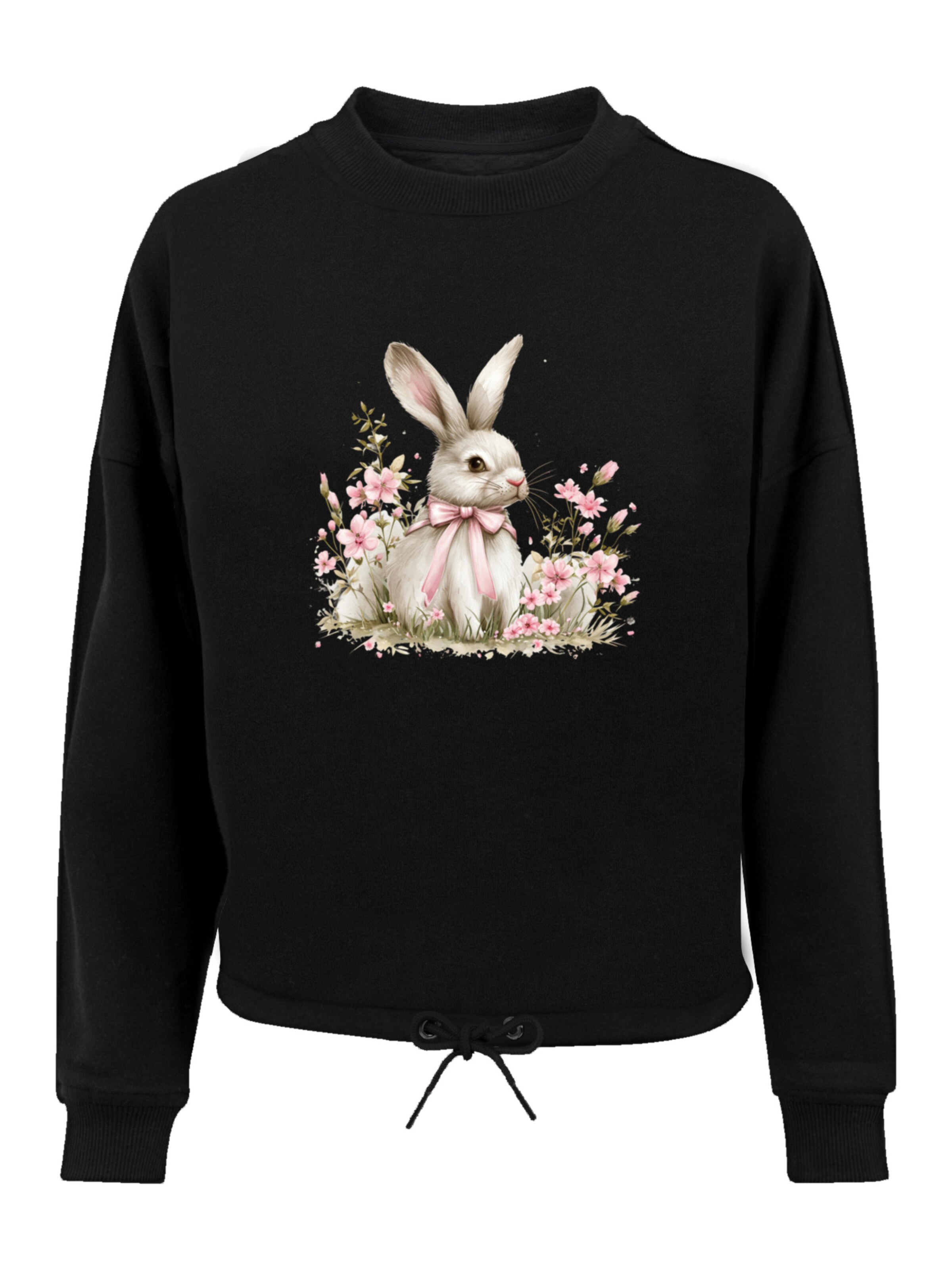 F4NT4STIC Sweatshirt 'Cute Easter Bunny with Flowers' in Schwarz: Vorderseite