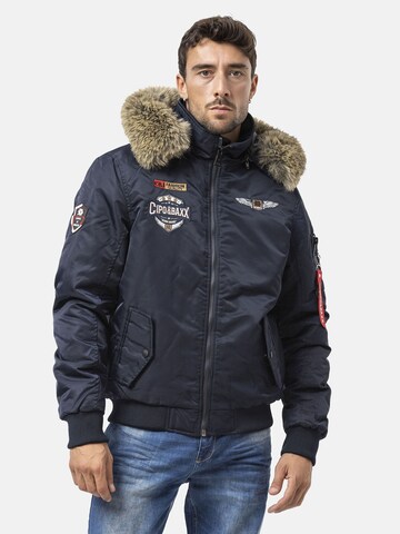 CIPO & BAXX Winterjacke 'CM229 ', Bomberjacke, Kapuze mit Kunstfellbesatz in Blau