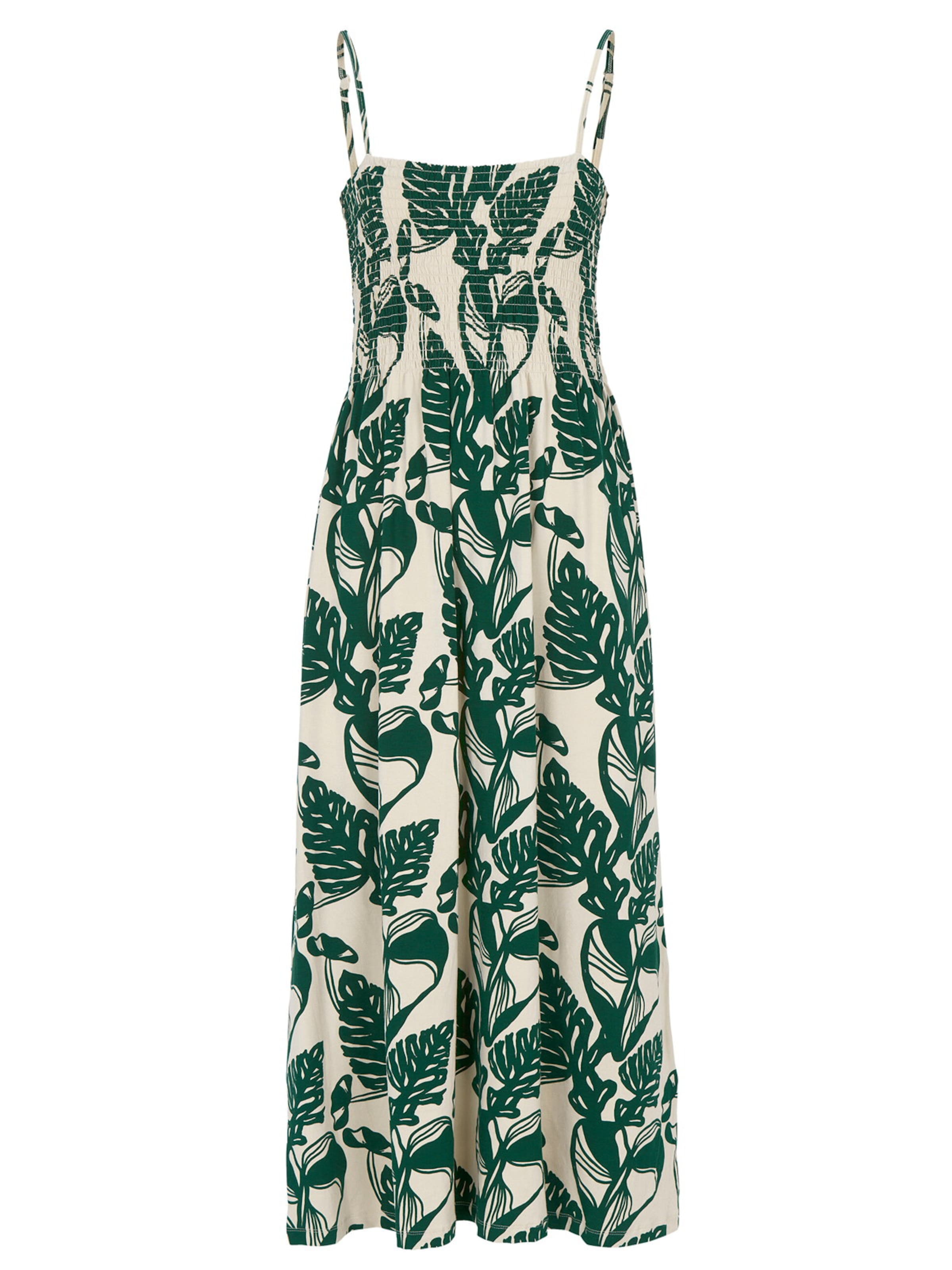 Cellbes of Sweden Jerseykleid mit Smokarbeit in Beige: Vorderseite