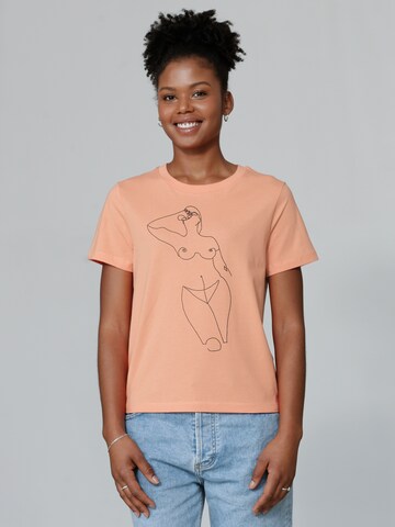 T-shirt ' Eine Frau ' Watapparel en orange : devant