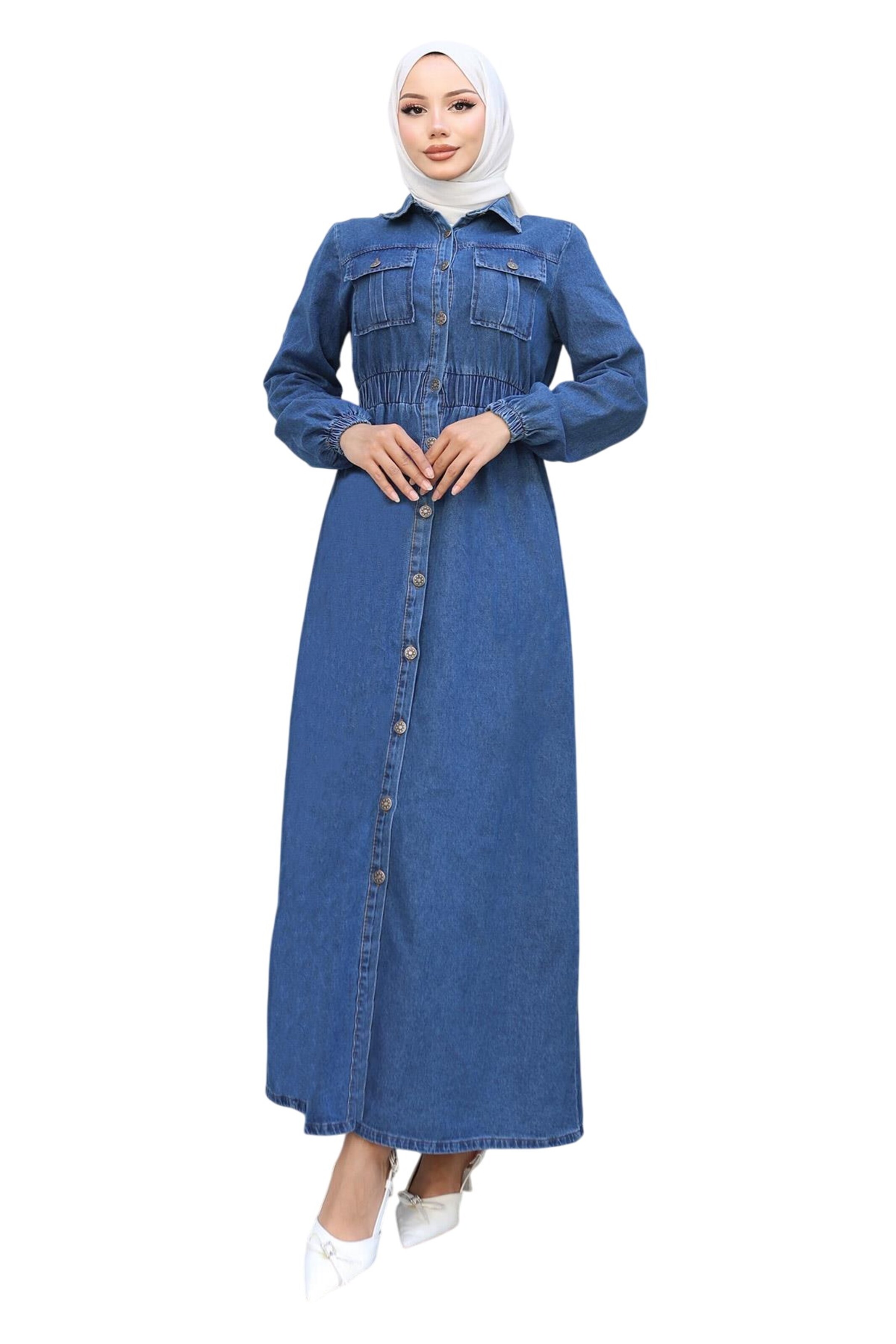 MODAMIHRAM Blousejurk in Blauw: voorkant