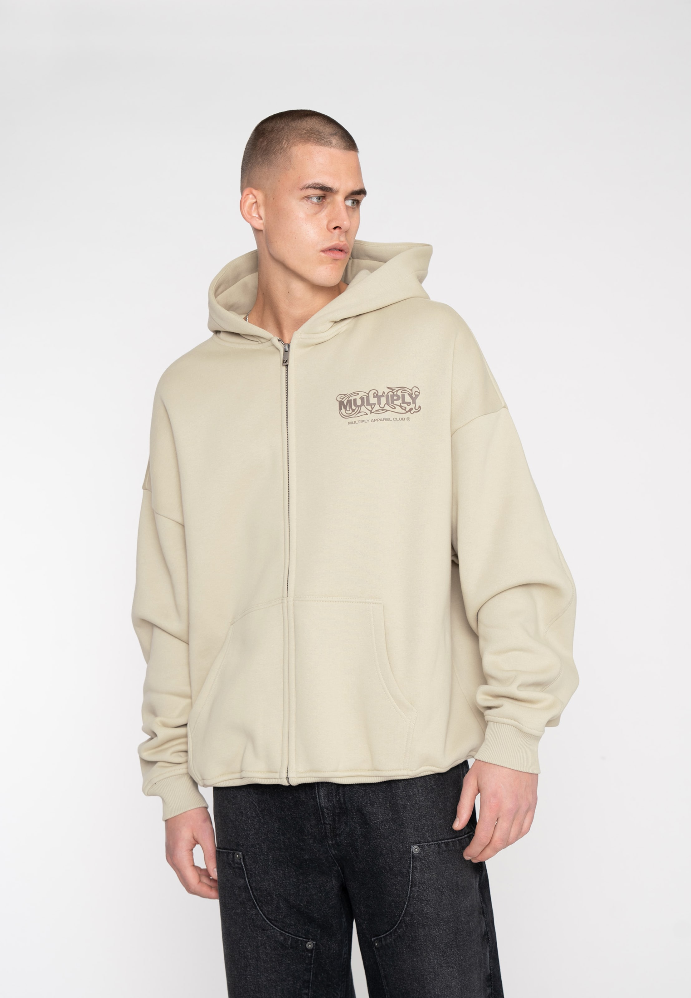 Multiply Apparel Zip-Up Hoodie 'Ornament' in Beige | ABOUT YOU