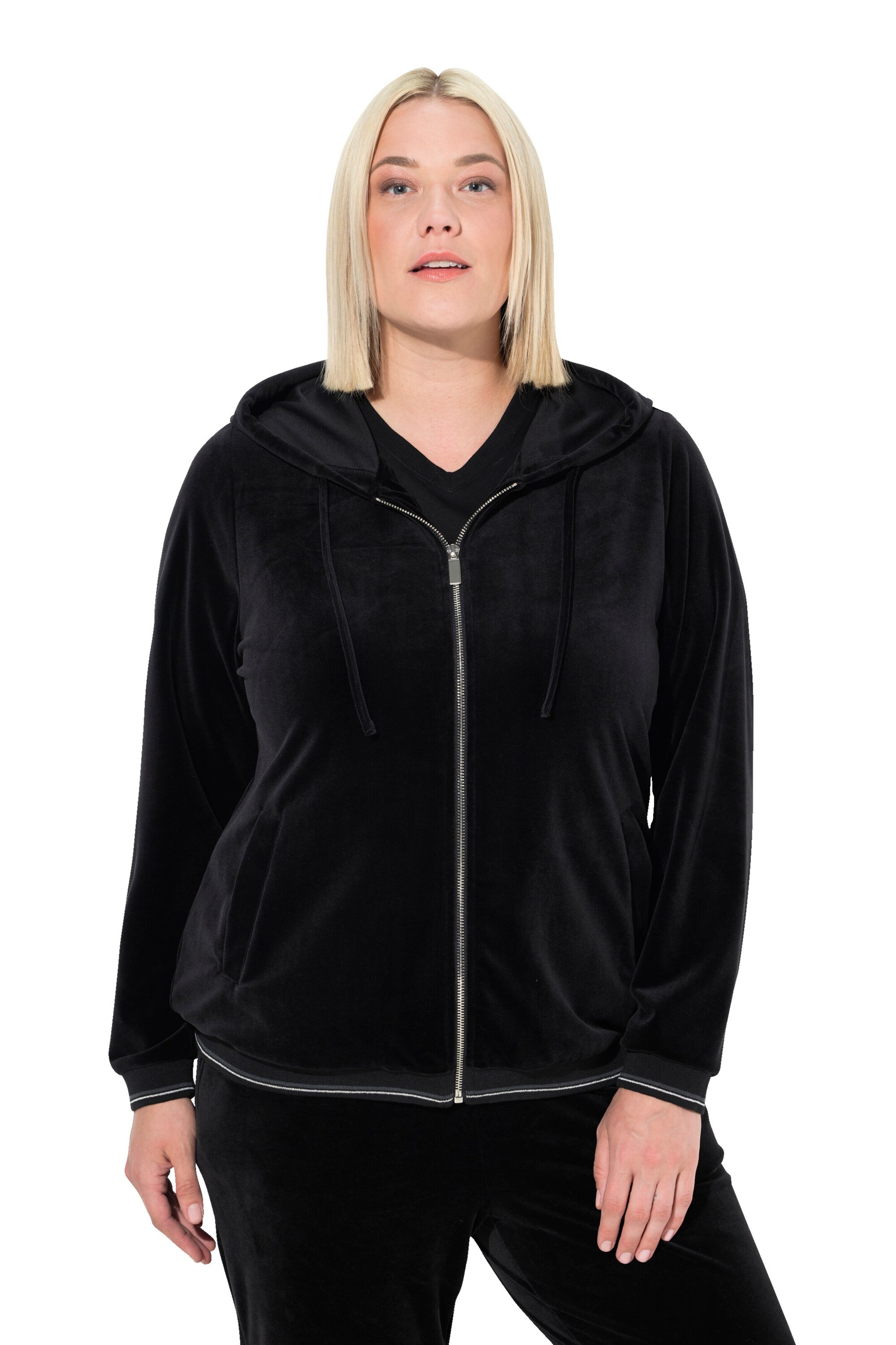 Ulla Popken Sweatjacke in Schwarz: Vorderseite