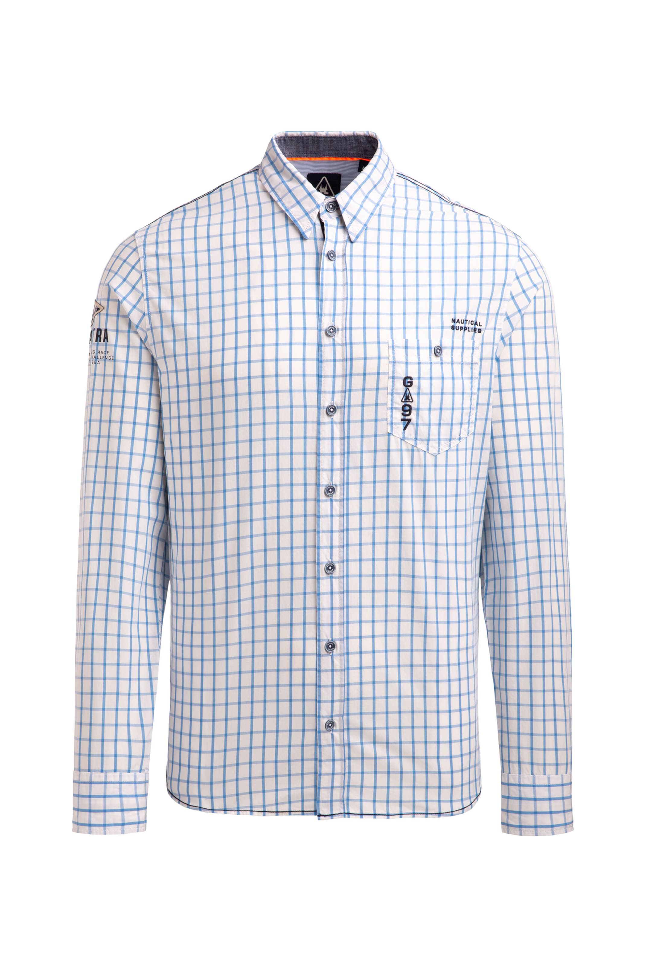 Gaastra Slim Fit Langarmhemd im modernen Karo-Design in Blau: Vorderseite