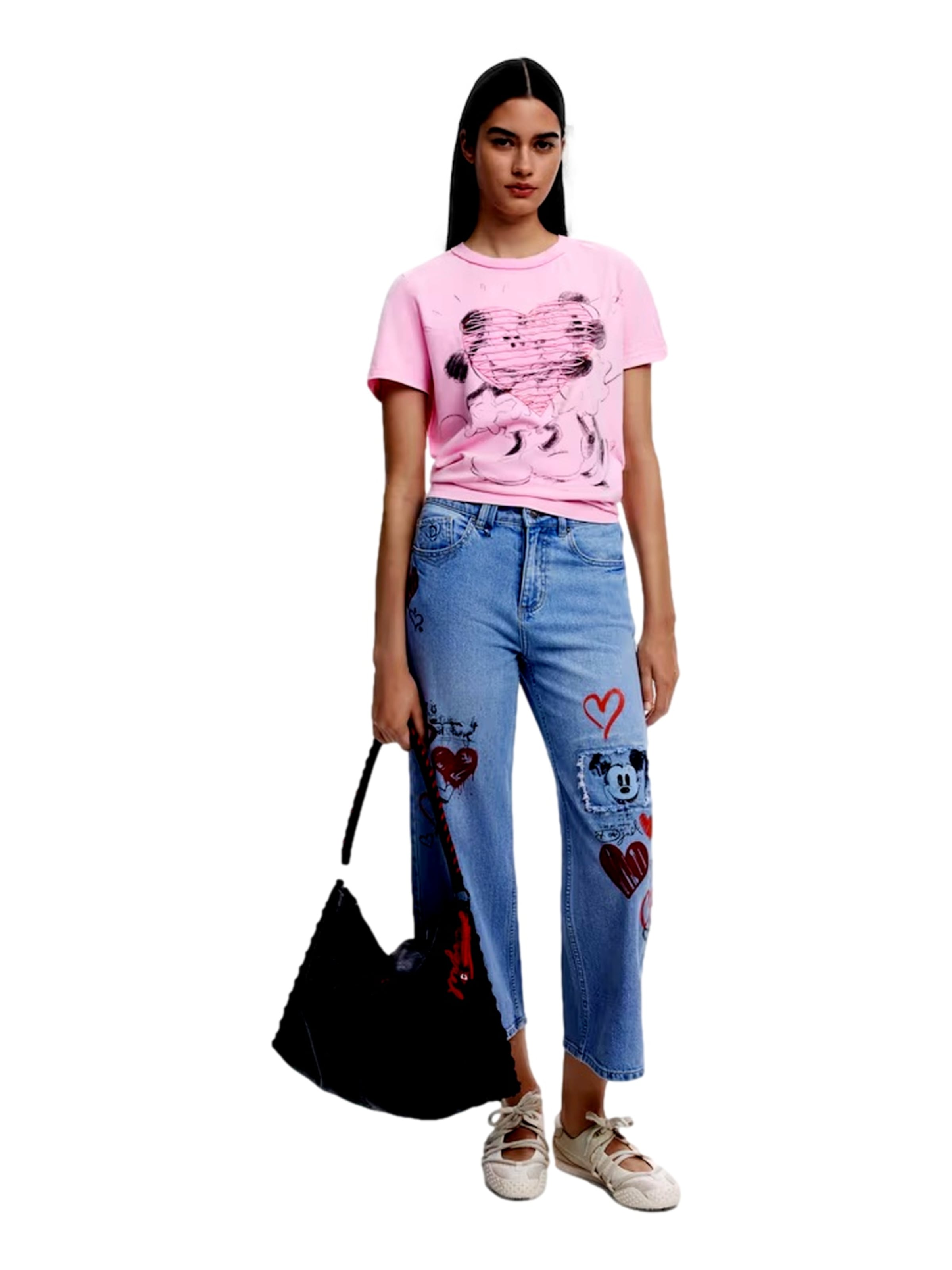 Desigual - Mala de ombro 'All Mickey Leiria' em preto: frente