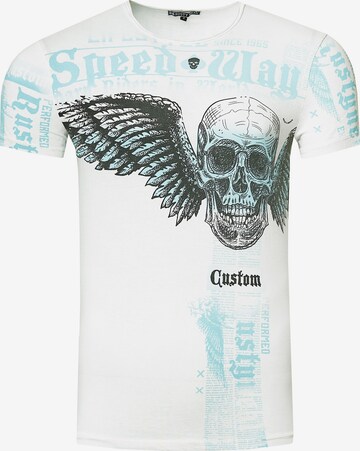 Rusty Neal T-Shirt mit 'Flying Skull' Front Print in Weiß: predná strana