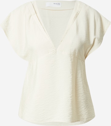 SELECTED Tunika 'SLFCALA SS V-NECK TOP EX' i beige: forside