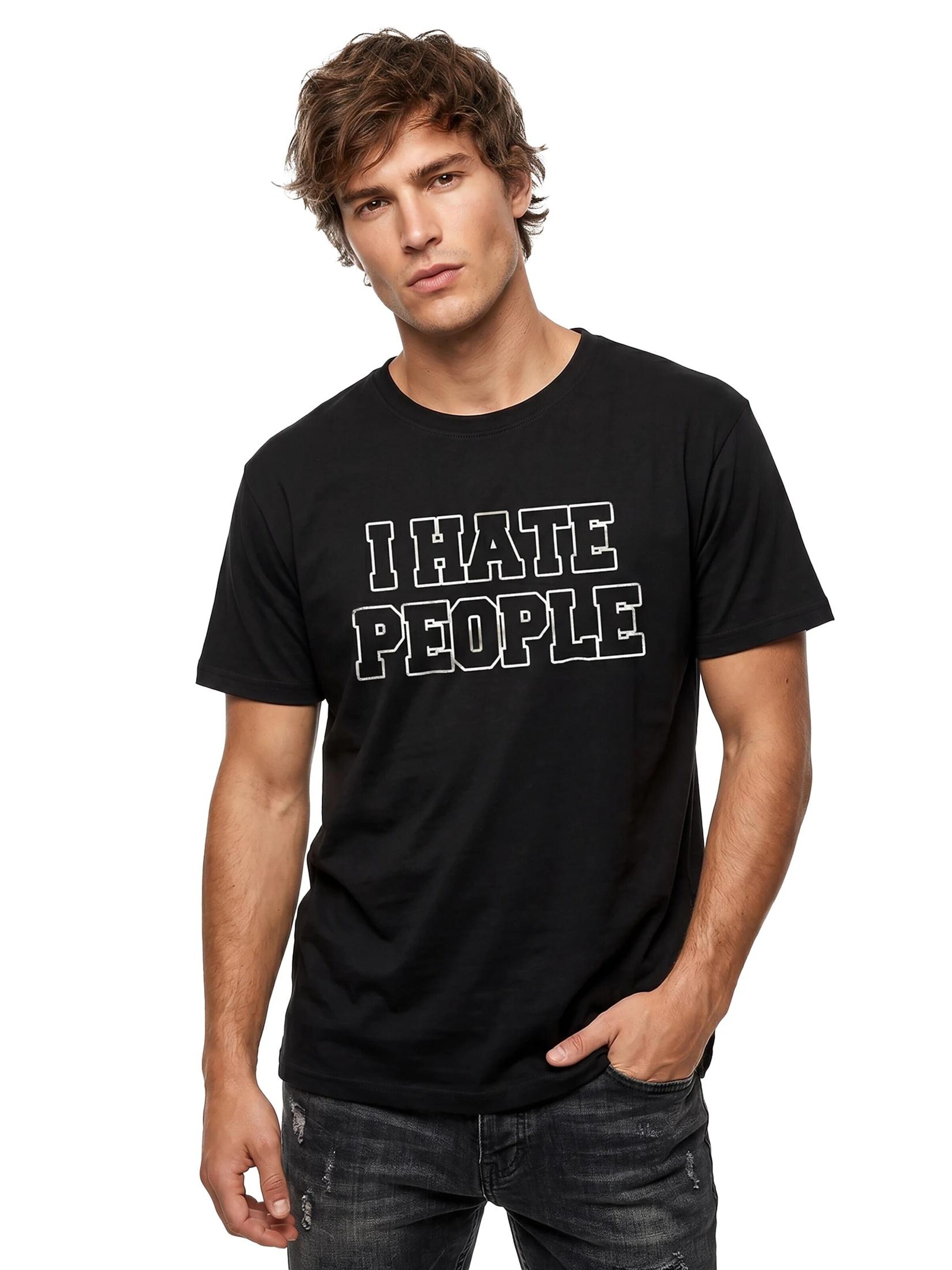 MAKAYA Shirt 'IHatePeople' in Black