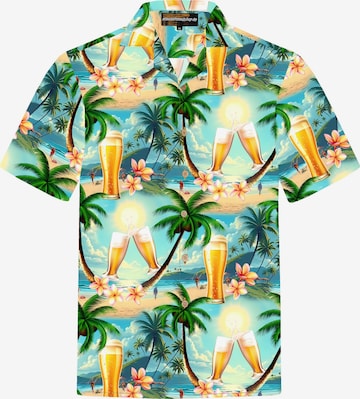 Hawaiihemdshop.deRegular Fit Košulja 'Hawaiihemd Sunshine Beer' - plava boja: prednji dio