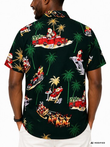 King Kameha Regular fit Overhemd 'Christmas Dolphin Santa' in Groen