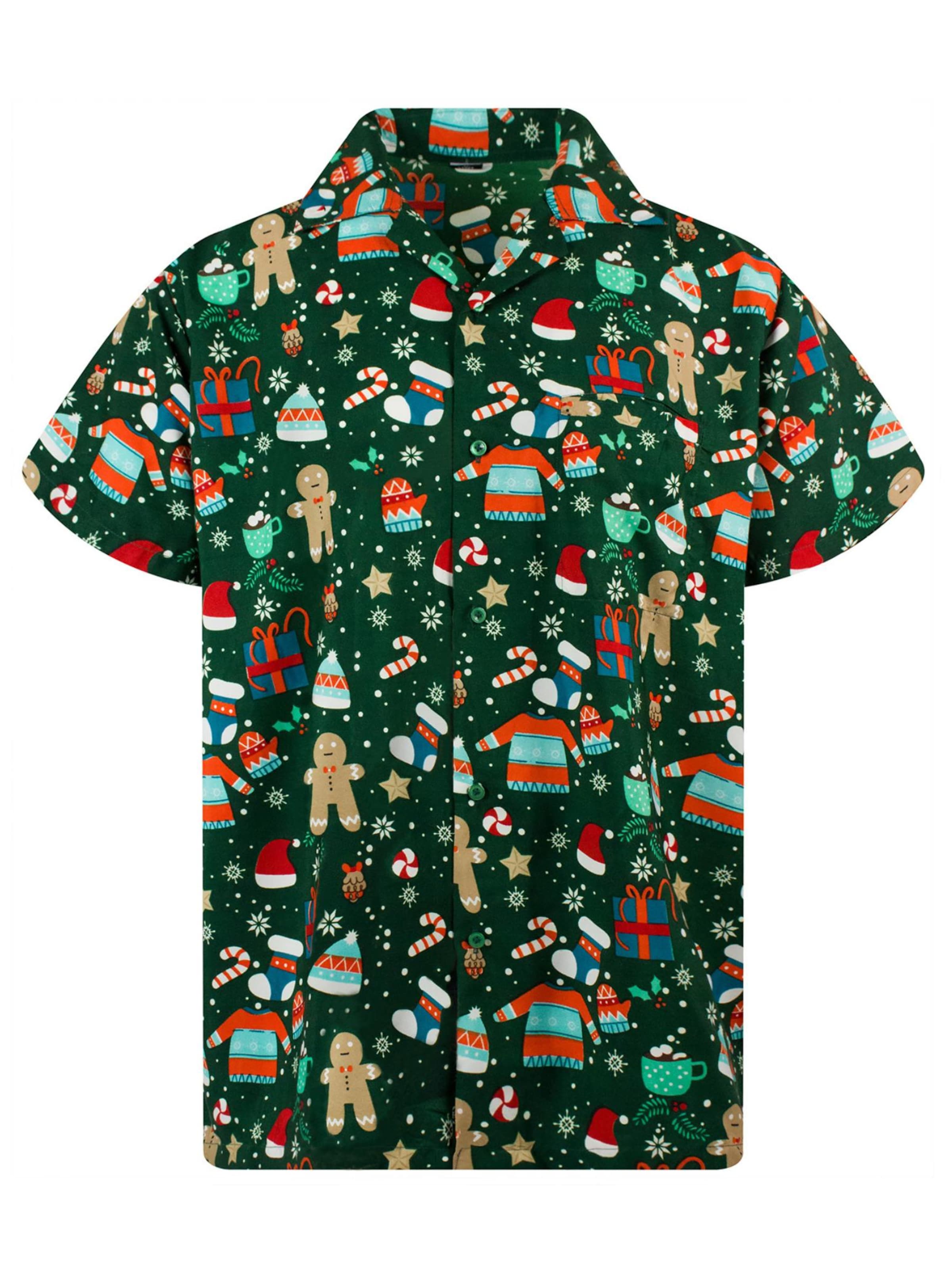 King Kameha Regular fit Button Up Shirt 'Christmas Gingerbread' in Green: front
