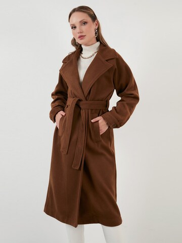 LELA Between-Seasons Coat in Brown: front