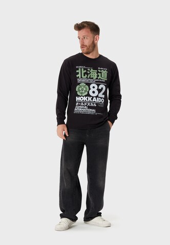 Oldskull Langarmshirt 'Retro Japan Island' in Schwarz