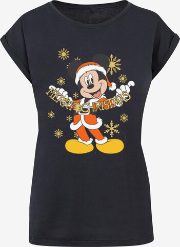 ABSOLUTE CULT Shirt 'Ladies Mickey Mouse - Merry Christmas Gold' in Blue: front