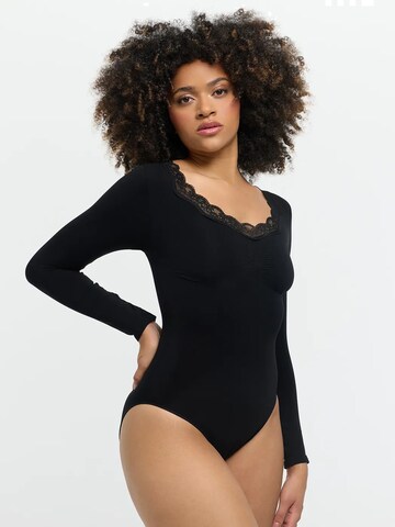 cfab - Body modelador 'Lace Bodysuit Sculpting Shapewear Longsleeve mit Slip' em preto