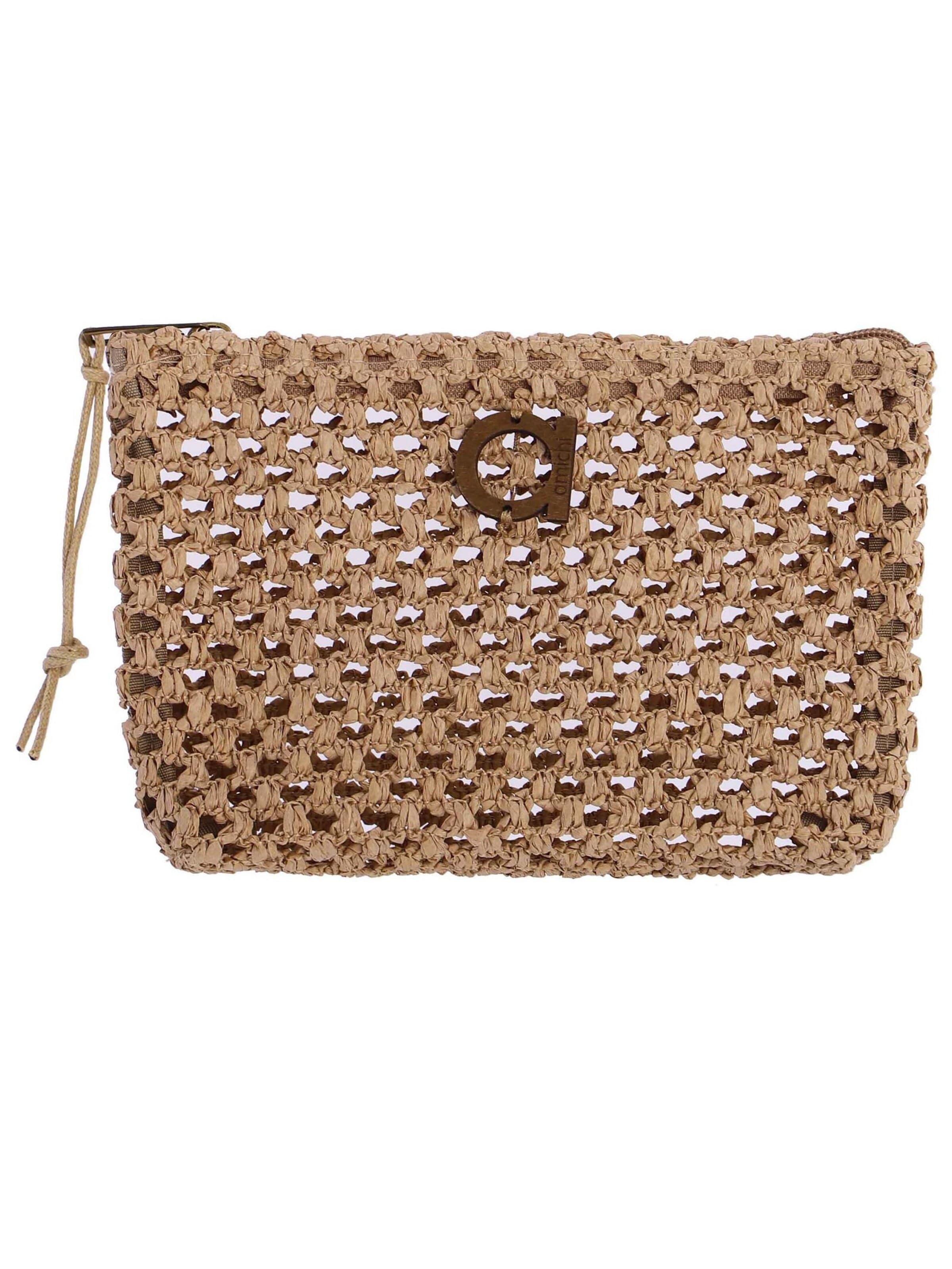 Amichi - Bolso de mano 'Bolso de playa neceser para mujer Truk de fibras naturales con cremallera' en marrón: frente