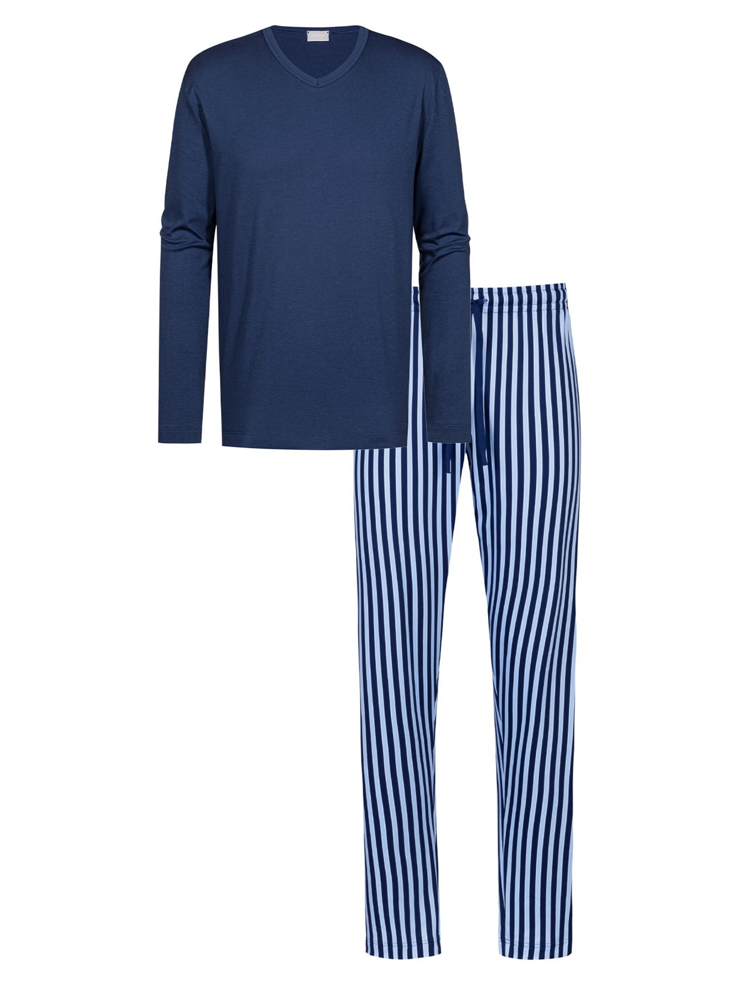 Mey Pyjama lang 'Graphic Stripes'‌‌ in Blau: Vorderseite