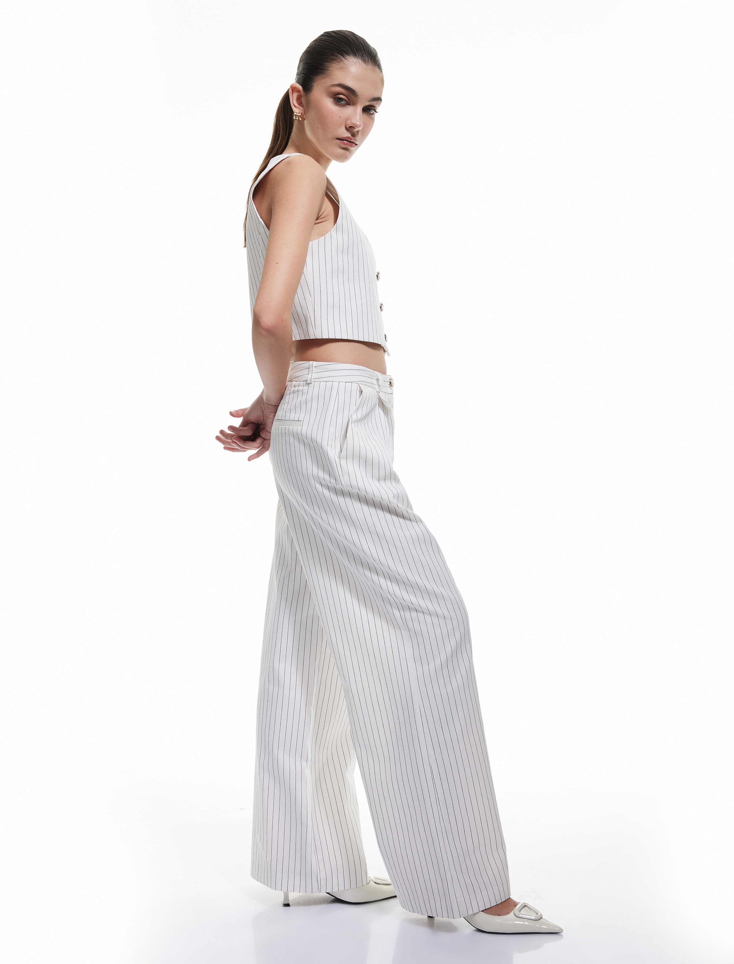 Koton Wide leg Pleat-Front Pants in White