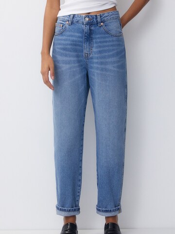 Tapered Jeans de la Pull&Bear pe albastru: față