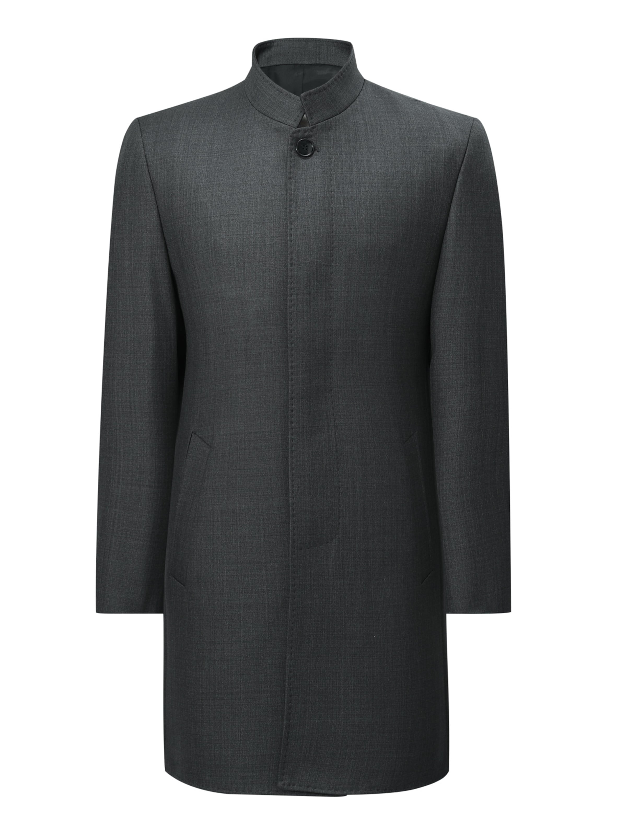 ALLTHEMEN Between-Seasons Coat 'Sammlung' in Grey: front