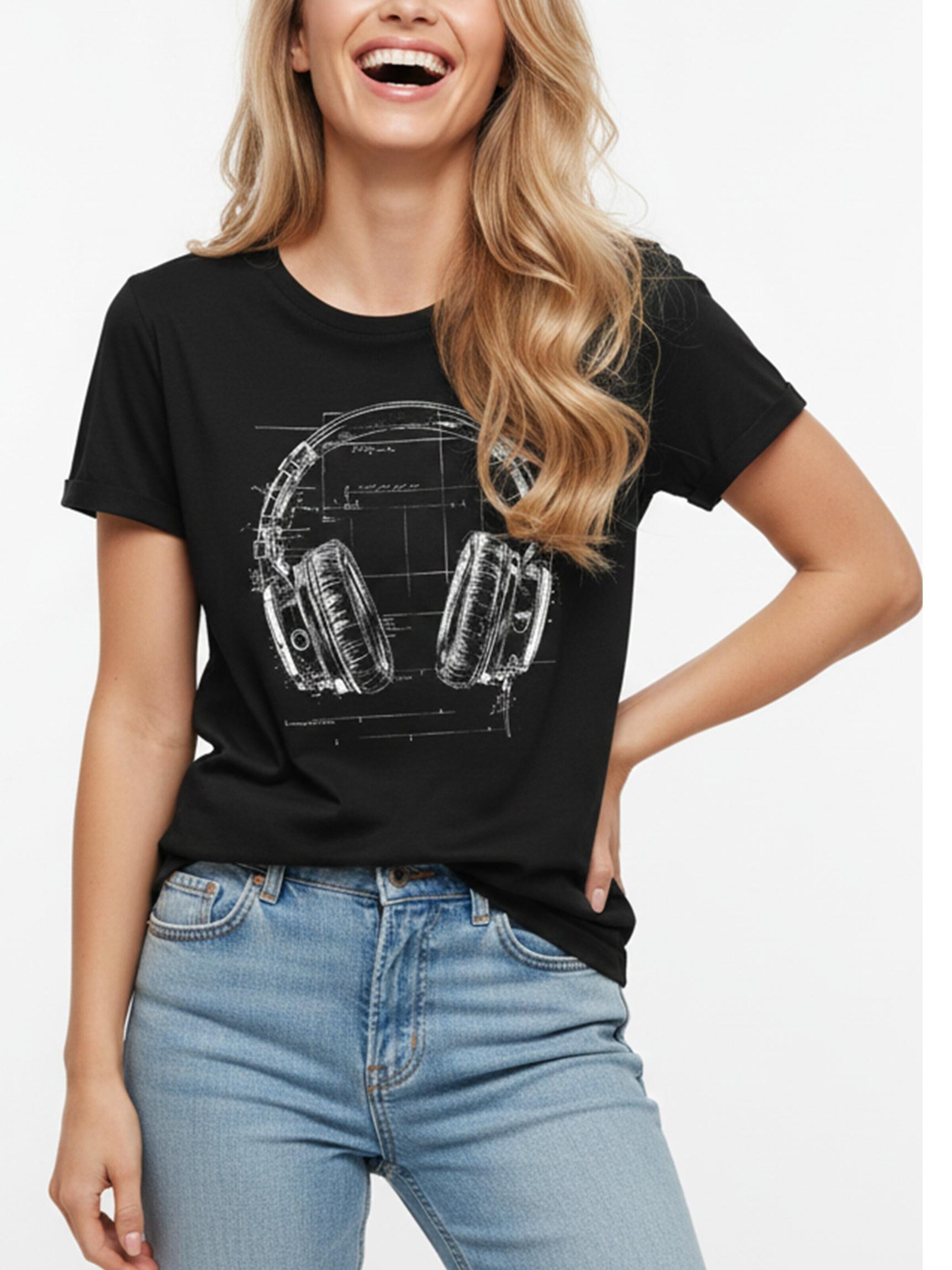 MAKAYA Shirt 'Blue Print Headphone' in Black: front