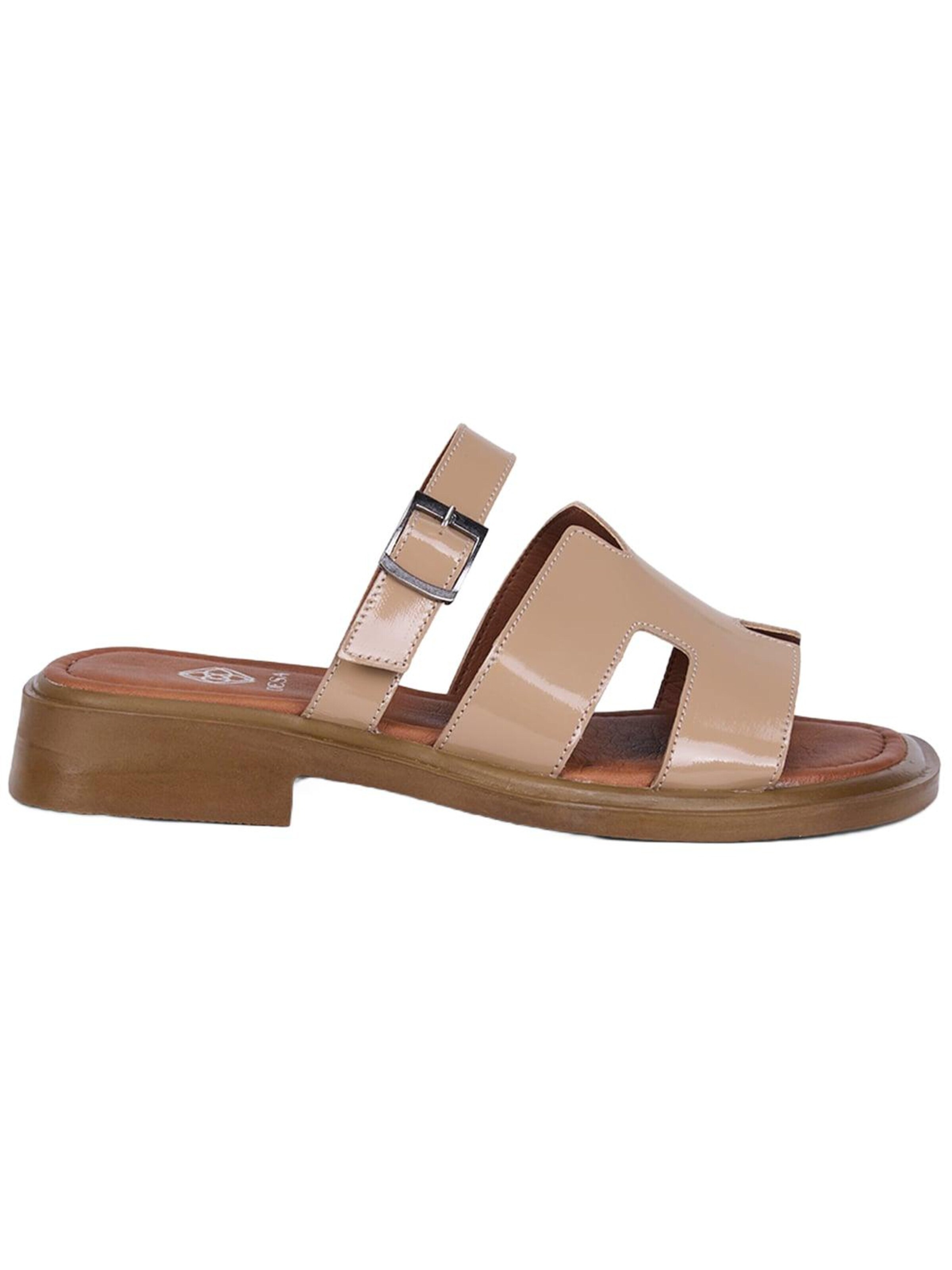 Desa Mules 'DESA Damen-Pantoletten aus Lackleder mit verstellbarer Schnalle' in Beige
