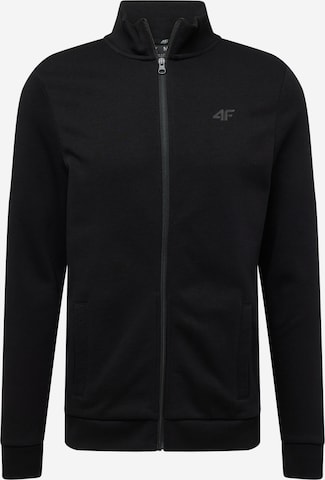 4F Athletic Zip-Up Hoodie in Black: front