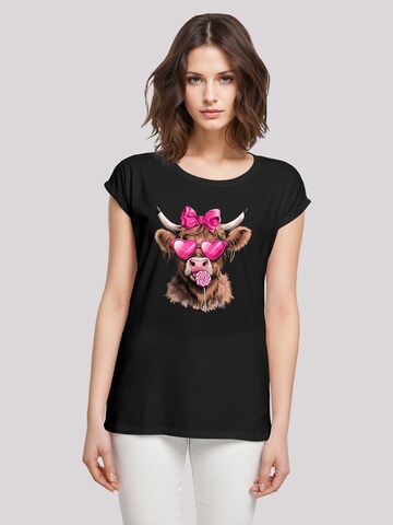 F4NT4STIC Shirt 'Highland Cow Valentinstag Sonnenbrille' in Black: front