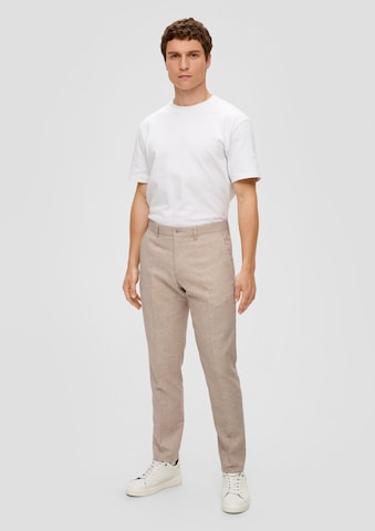 s.Oliver BLACK LABEL Slim fit Trousers with creases in Beige: front