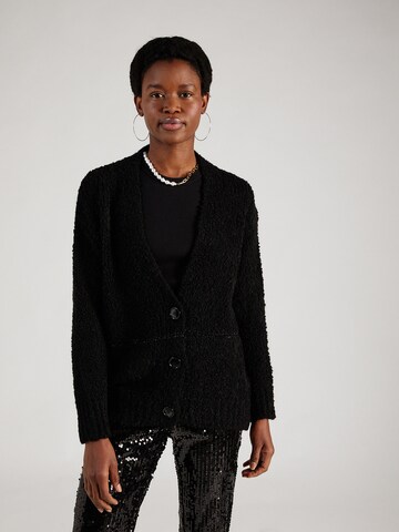 Cartoon Knit Cardigan in Black: front