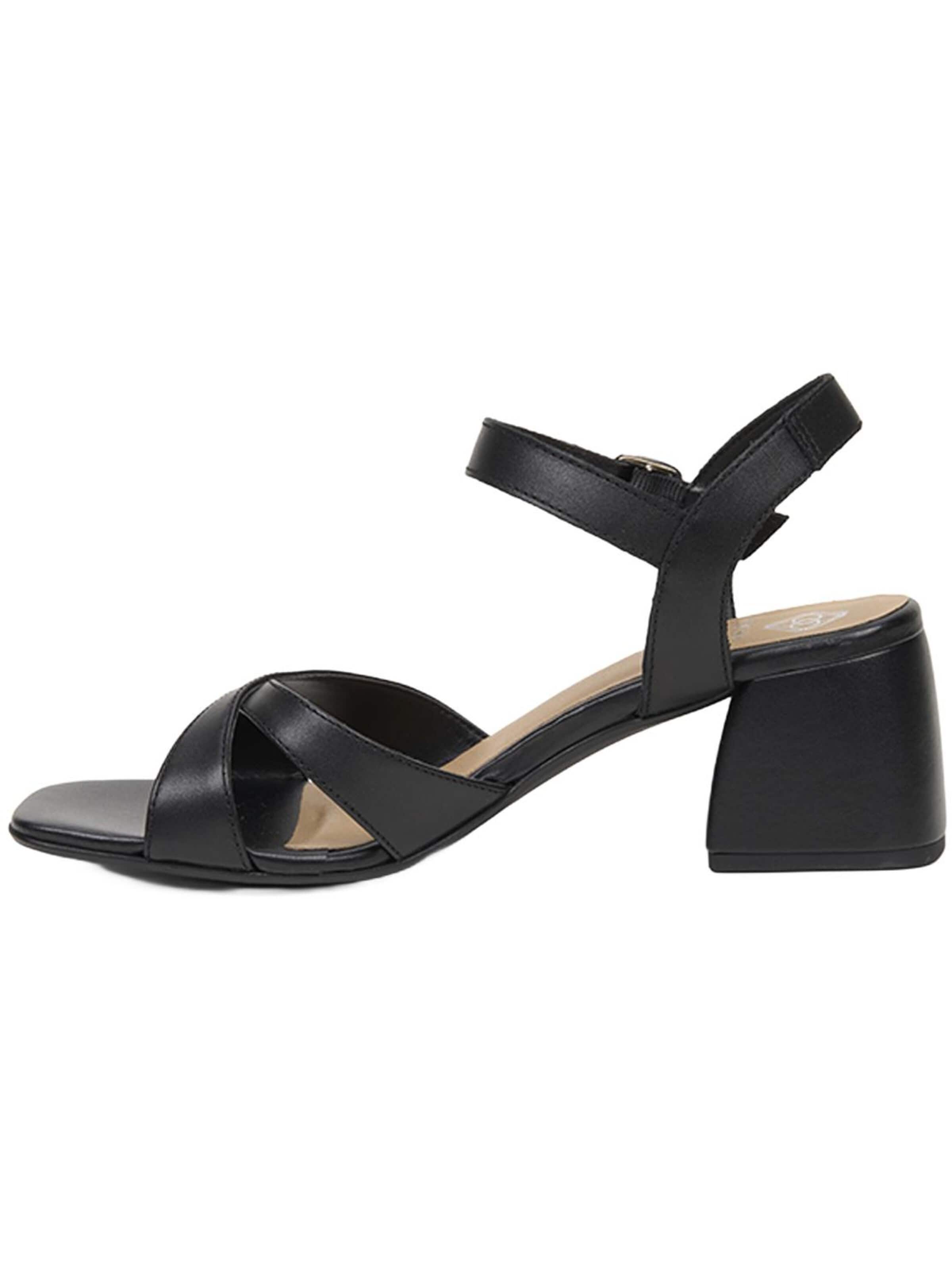 Desa - Sandalias 'DESA Damen-Sandalen aus Leder mit Blockabsatz und Schnallendetail' en negro: frente