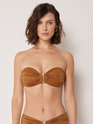 CALZEDONIA Bandeau Bikinitop 'SHINY SATIN' in Braun: Vorderseite