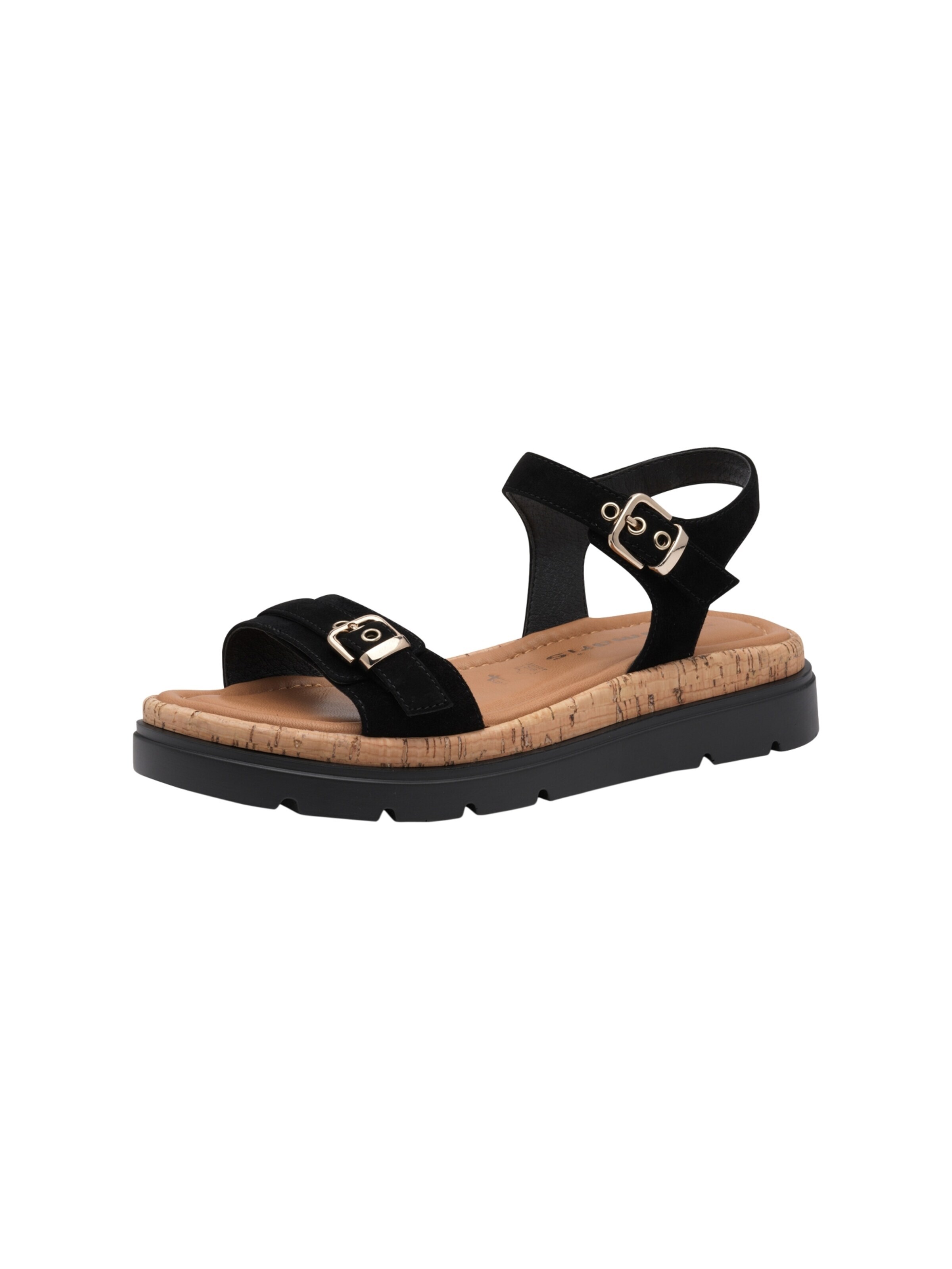 Sandalo 'Sandalen mit Keilabsatz aus Leder' di Tamaris in nero