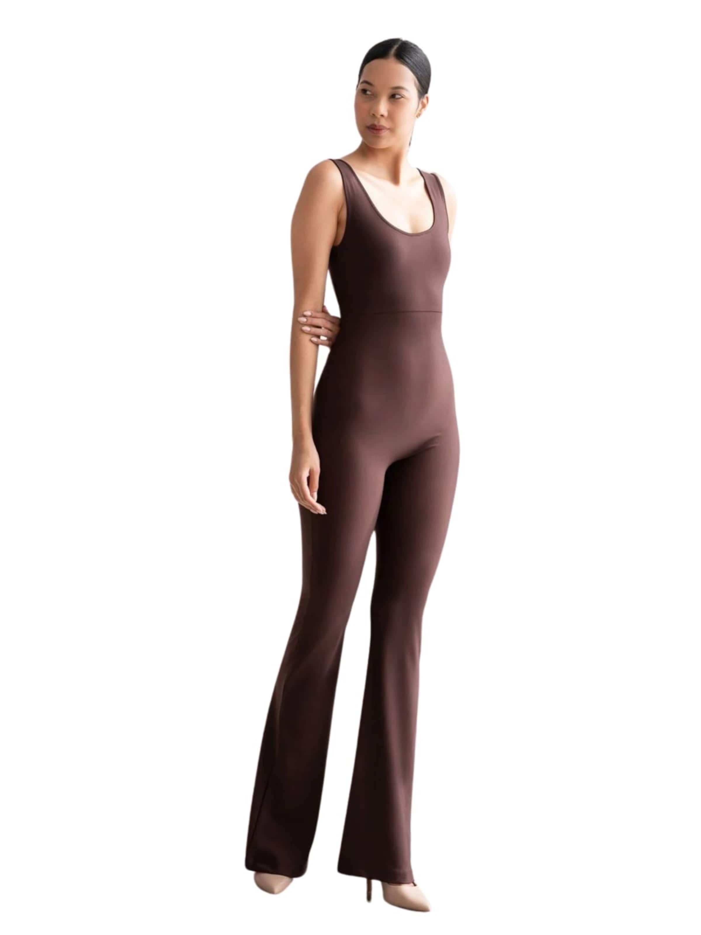 Lismina Jumpsuit 'Lismina - 1505 Spanish Scrunch Butt Jumpsuit' in Brown: front