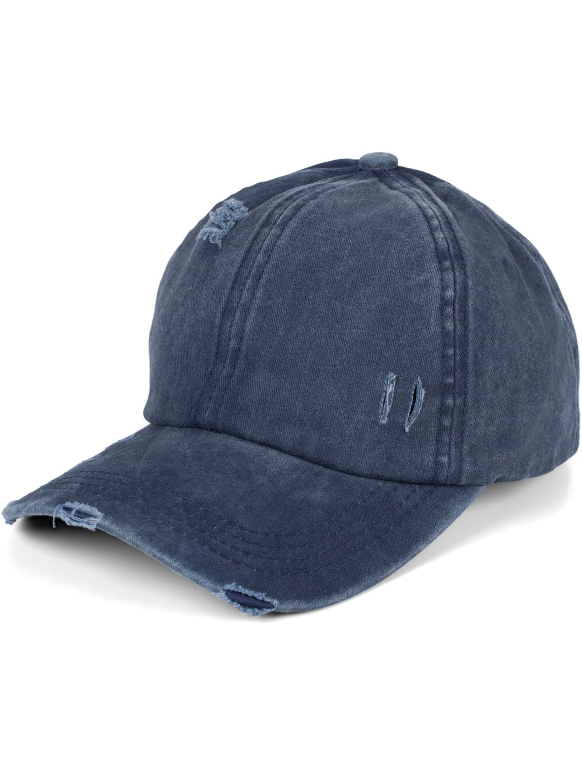 styleBREAKER Cap 'Ponytail Baseball Cap Used Look' in Blue: front