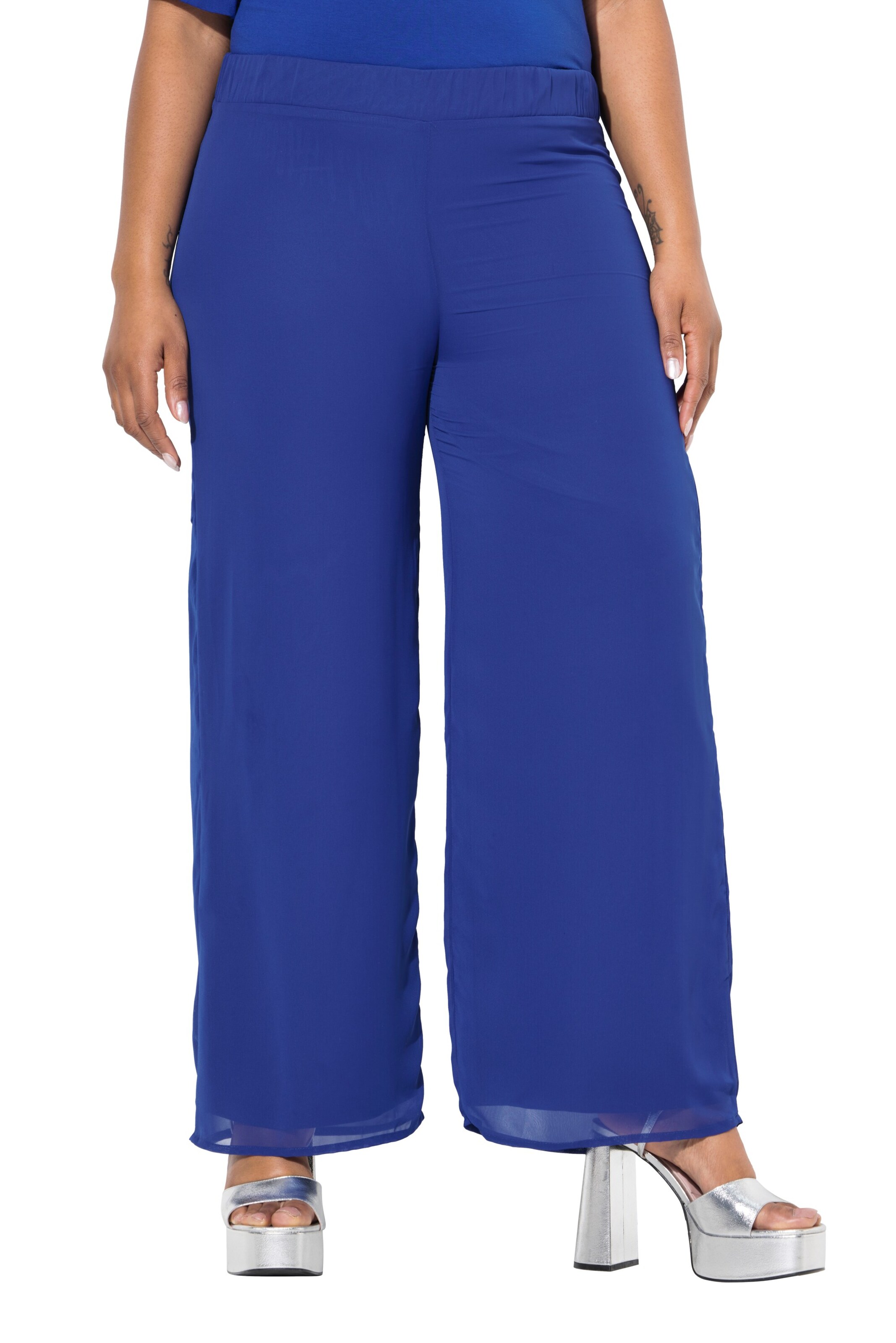 Ulla Popken Wide leg Broek in Blauw: voorkant