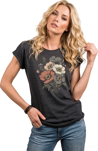 MAKAYA Shirt 'Boho Poppies' in Grey: front