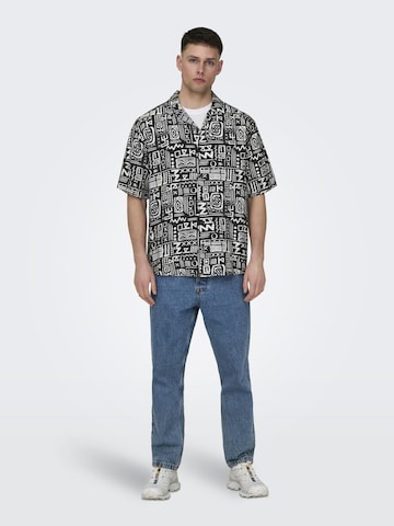 Only & Sons Comfort fit Button Up Shirt 'Bold' in Black