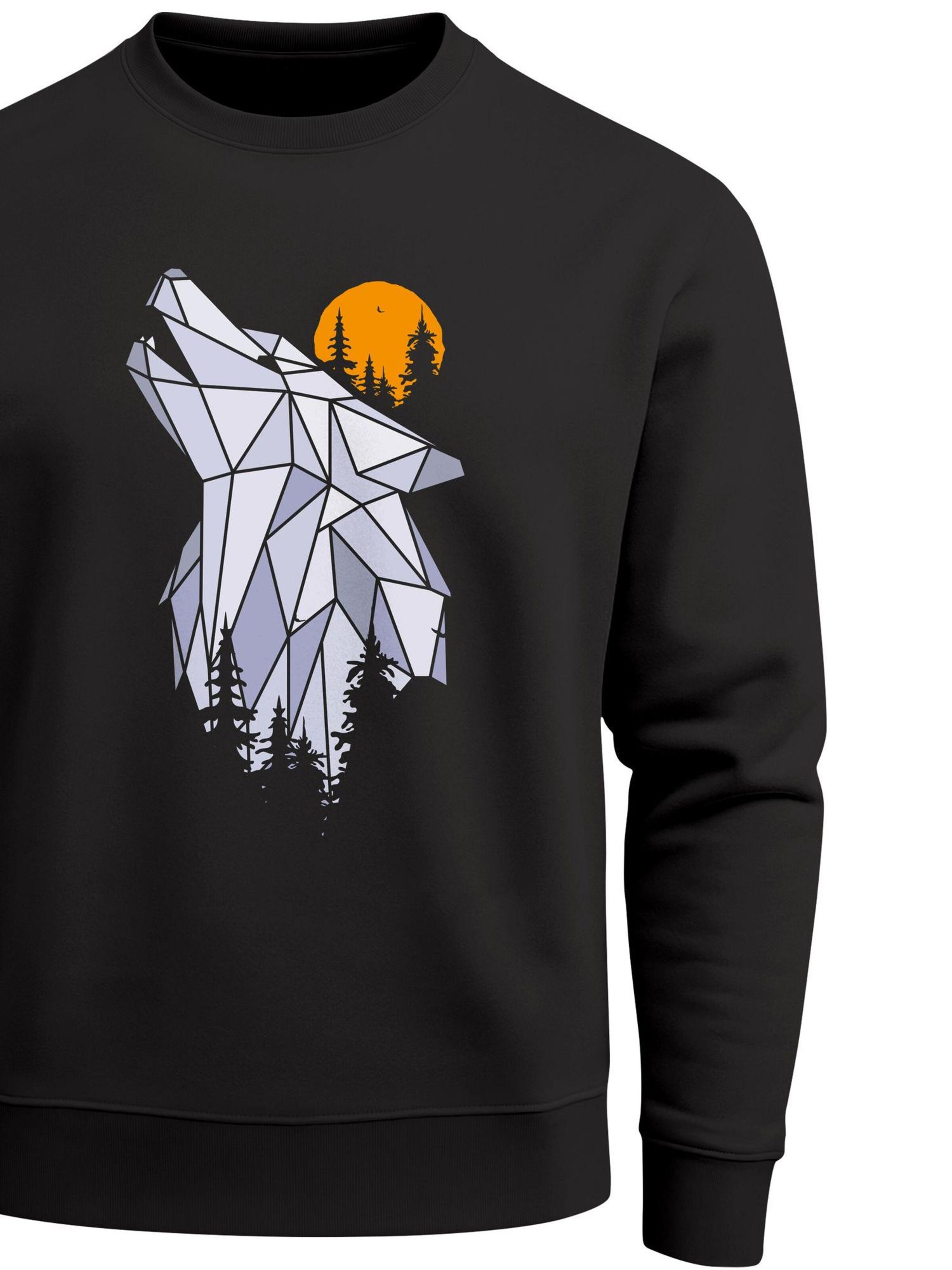 Neverless Sweatshirt 'Polygon Wolf' in Black