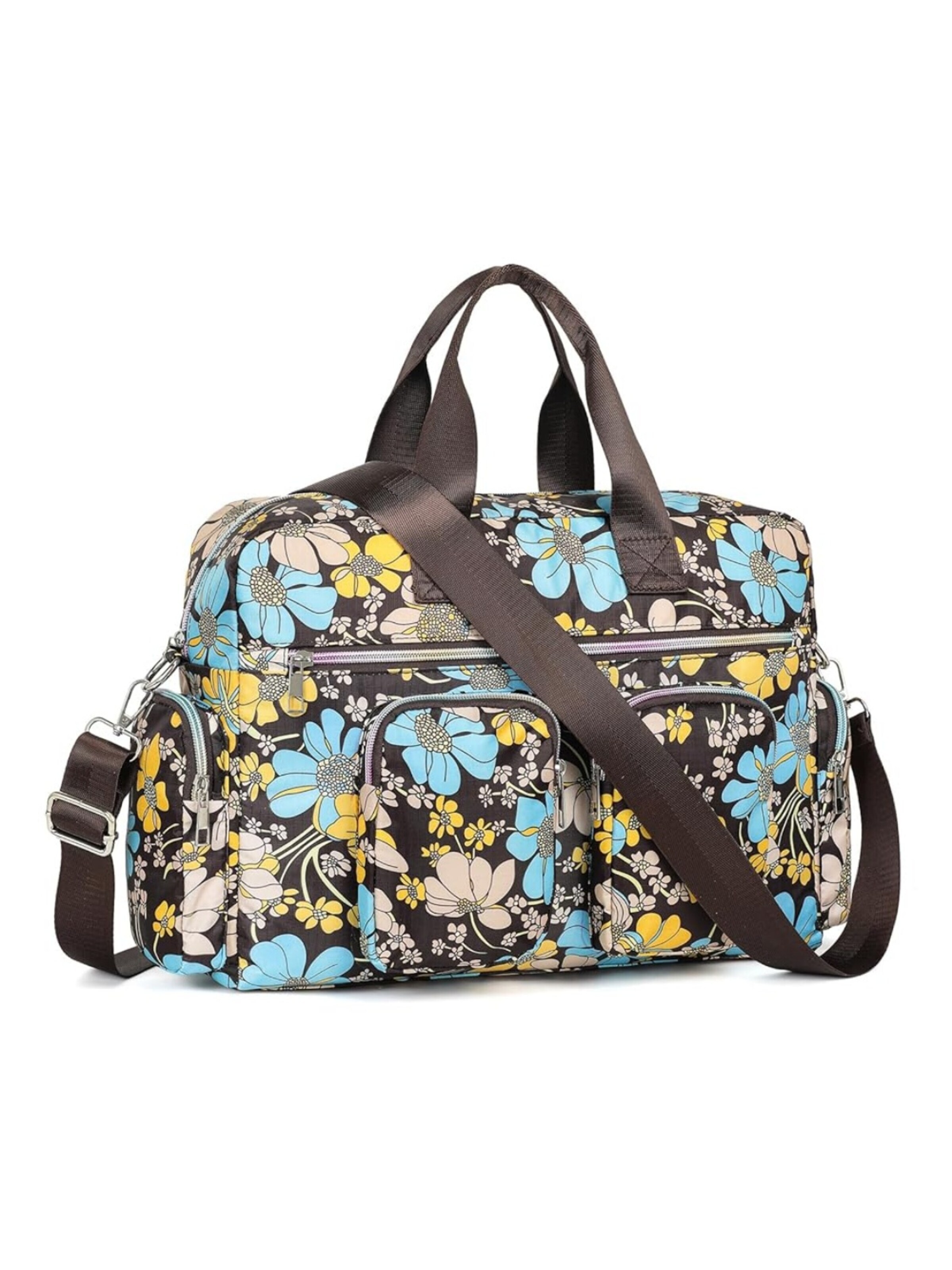 Kono Shoulder Bag 'KONO Blumenmuster Handtasche aus wasserfestem Polyester 40×28×11,5cm mit abnehmbarem Gurt für Sport & Wochenendreisen' in Brown: front