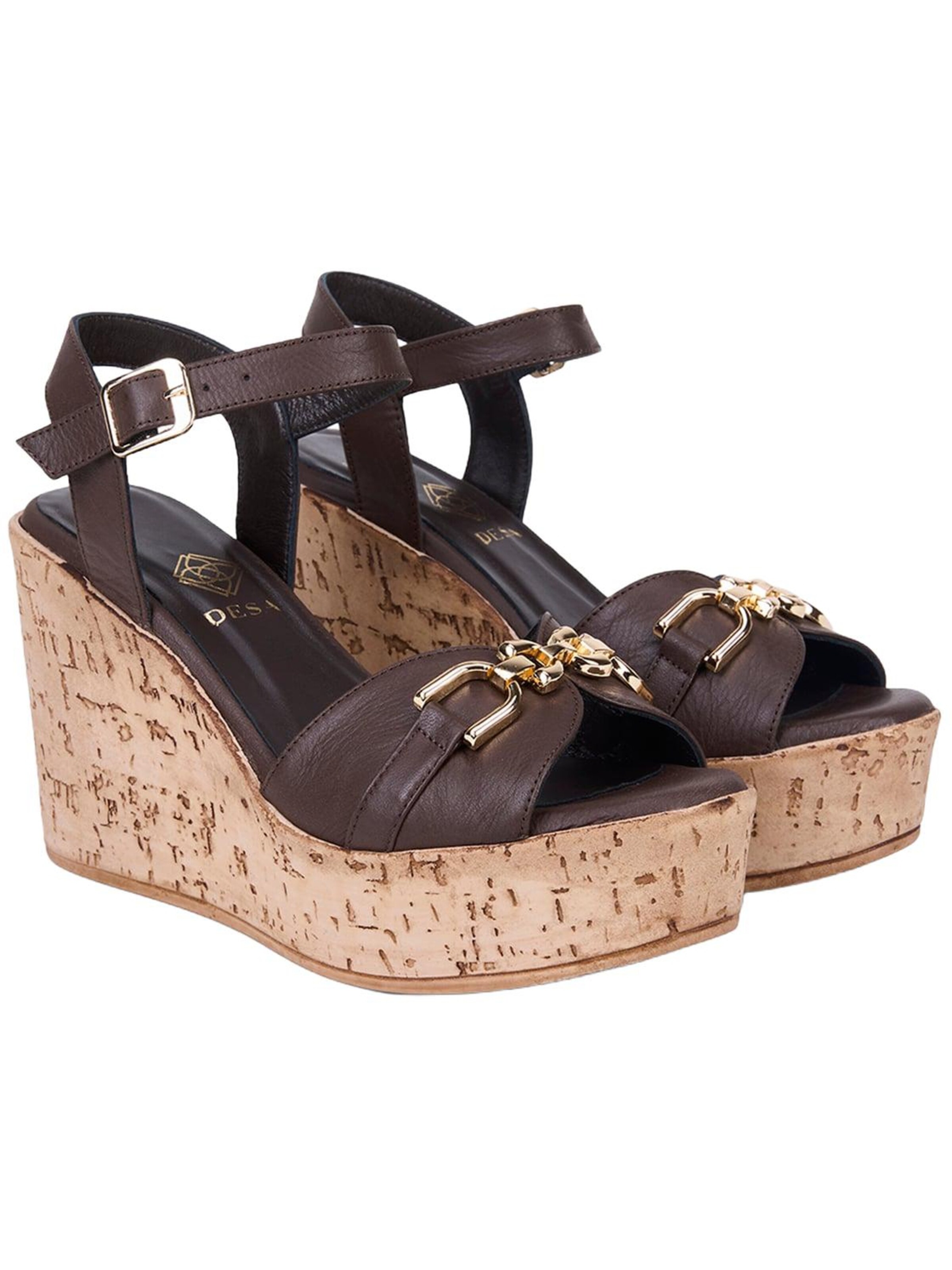 Desa Zehentrenner 'DESA Damen-Keilsandalen aus Leder mit goldenen Details'‌‌‌ in Braun: Vorderseite