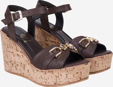 Desa Zehentrenner 'DESA Damen-Keilsandalen aus Leder mit goldenen Details' in Braun: Vorderseite