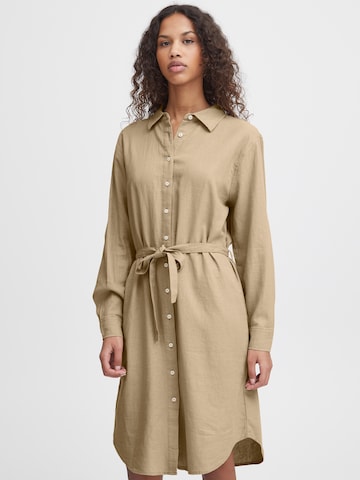 Robe-chemise ICHI en beige : devant