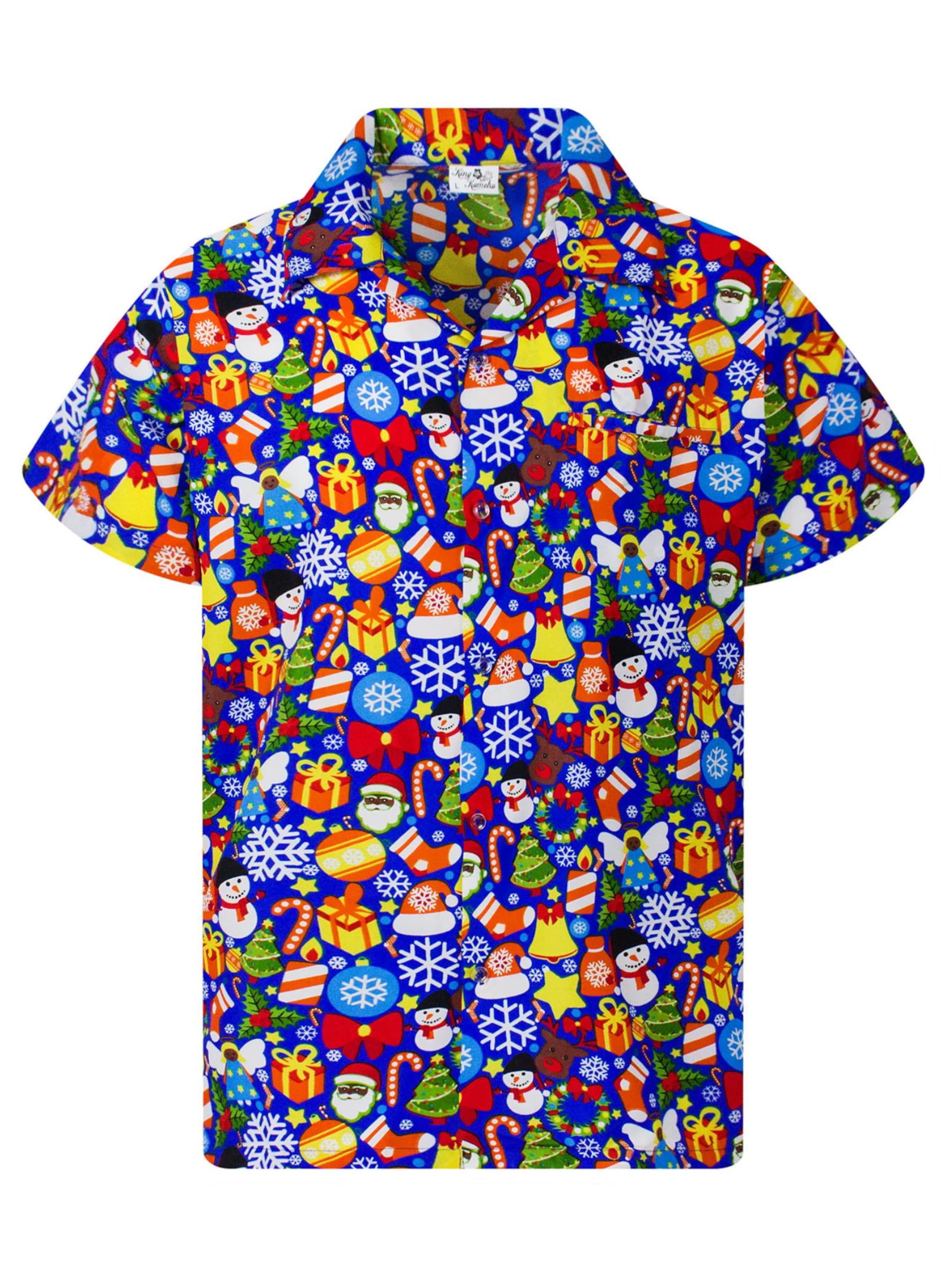 King Kameha Hemd 'Christmas Allover'‌‌‌‌‌‌‌‌‌‌ in Blau: Vorderseite